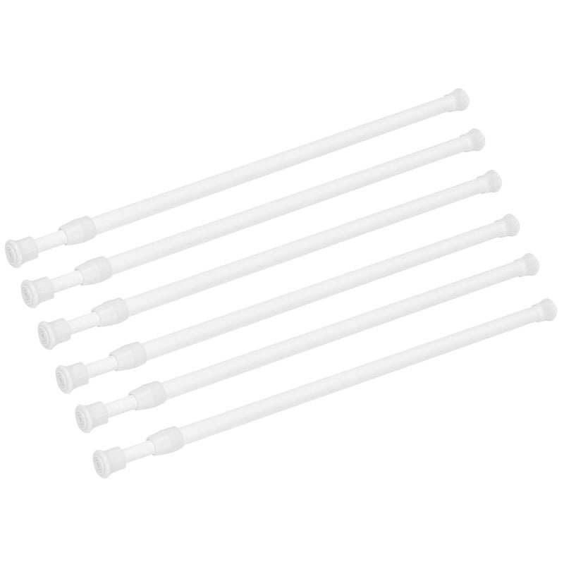 Ginbel Direct 6 Pack Tension Curtain Rod 15.7-28 Inch, Small Short Adjustable Extendable Spring Loaded Rods for Windows Cabinet Blinds Closet Bedroom Kitchen Bathroom Door No Drilling, White - Image 1